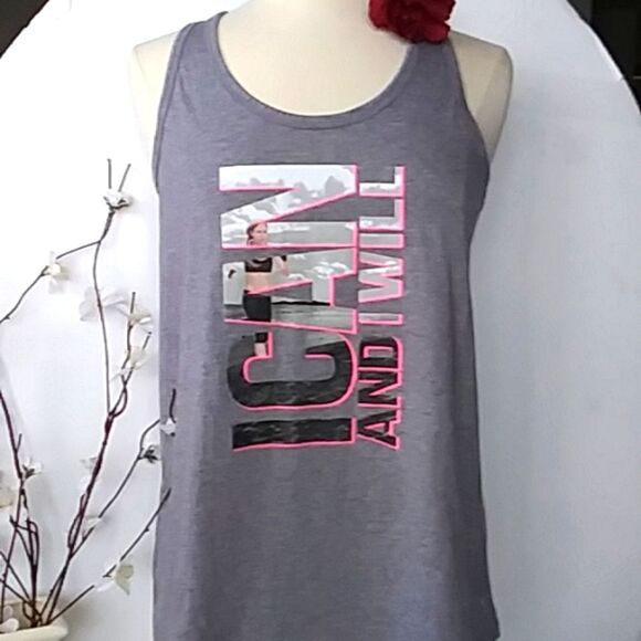 I CAN AND I WILL Danskin Motivational Tank Racerback Grey/Pink size L - Picture 2 of 8